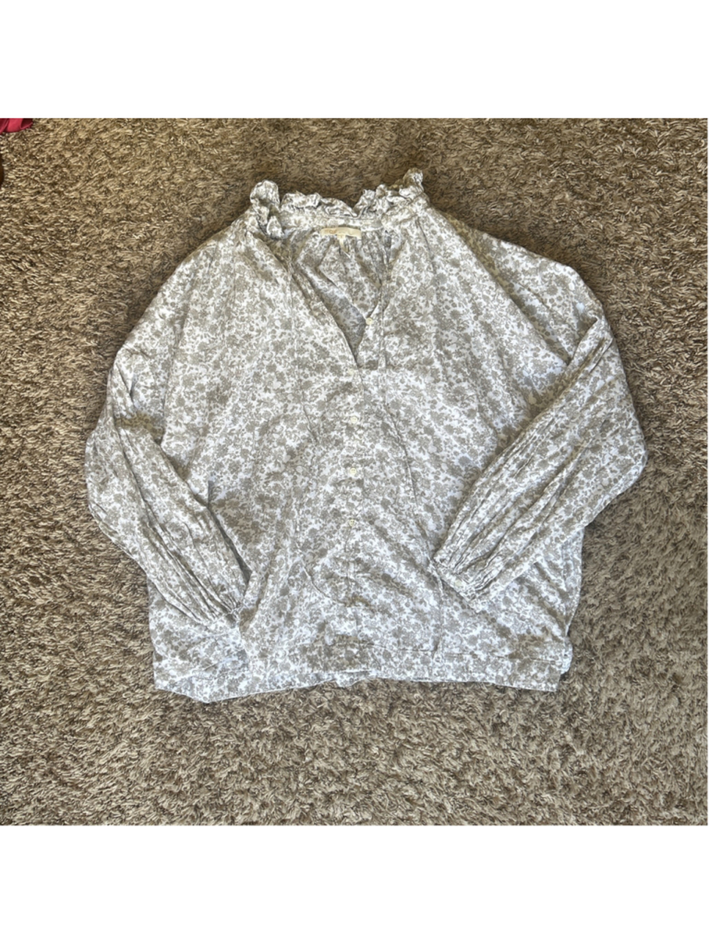 Women's Maje Cotton Floral Peasant Blouse Size S White and Grey Romantic